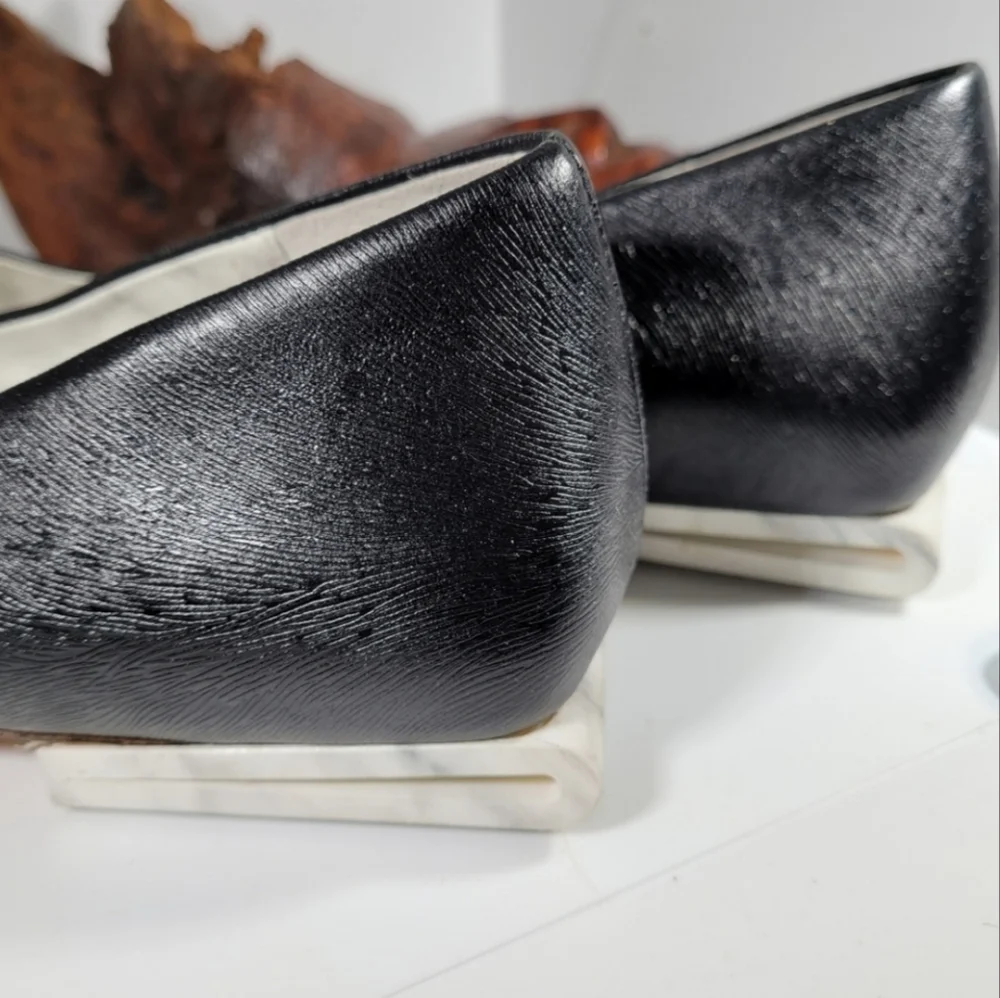 Calvin Klein Black Pointed Toe Flats with Silver Accent Heel